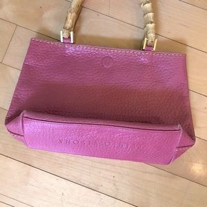 Plinio Visona pink leather bag with bamboo handles, leopard lining